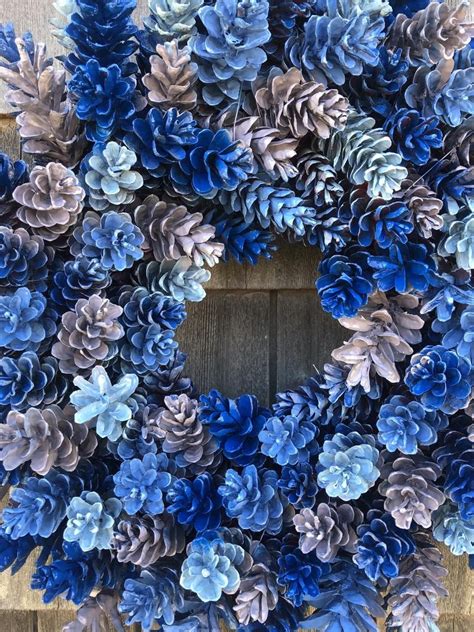 Pinecone Wreath In Shades Of Blue And Victorian Lilac Etsy Cones