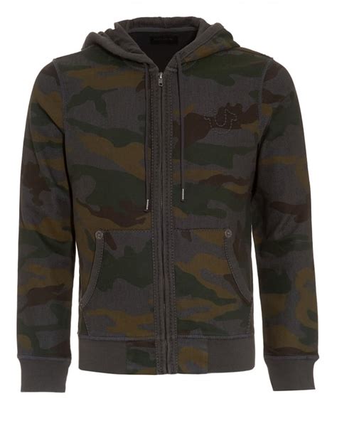 True Religion Jeans Mens Hoodie Camo Zip Through Sweatshirt