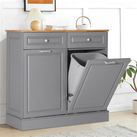 Eclife 20 Gallons Double Tilt Out Trash Cabinet Wood Kitchen Island