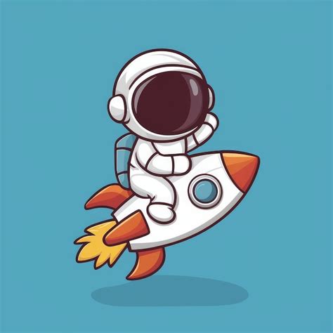 Astronauta Lindo Montando Un Cohete Icono De Dibujos Animados Vectorial