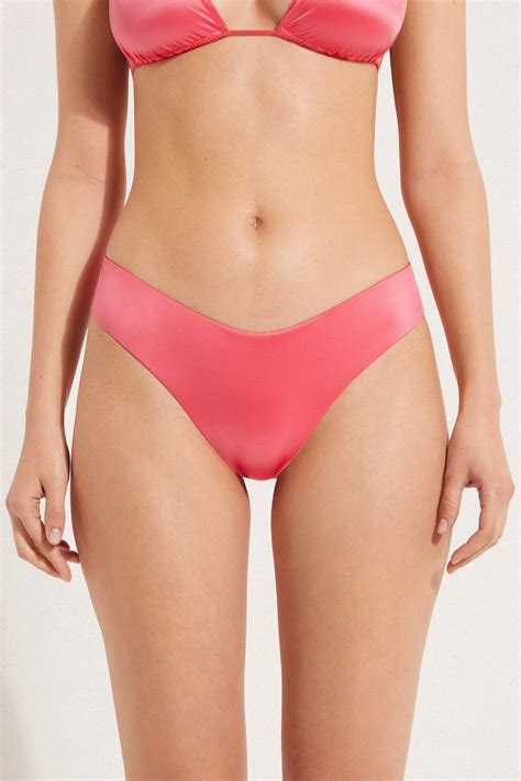 Panty Brasileña de Bikini de Pernera Alta Rosa Verano Shiny Corte