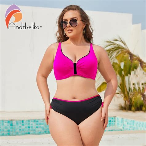 Cheap Trendy Plus Size High Waist Bikinis Swimsuit With Push Up Two