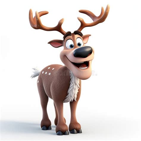 Pixar Style Reindeer 3d Model On White Background Hd Stock Illustration