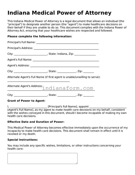 Draft Your Indiana Medical Power of Attorney Using Our Printable Form