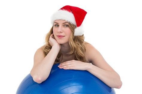 Premium Photo Festive Fit Blonde Leaning On Exercise Ball