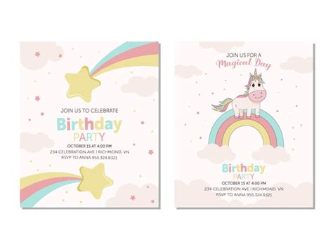 Set De Tarjetas De Invitaci N De Cumplea Os Con Arco Iris De Unicornio