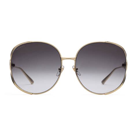 Gucci Rubber Round Frame Metal Sunglasses In Gold Metallic Lyst