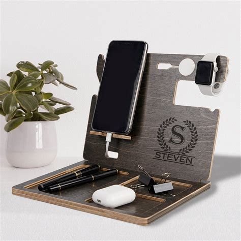 Wooden Docking Station Nightstand Valet Wooden Phone Stand Iphone