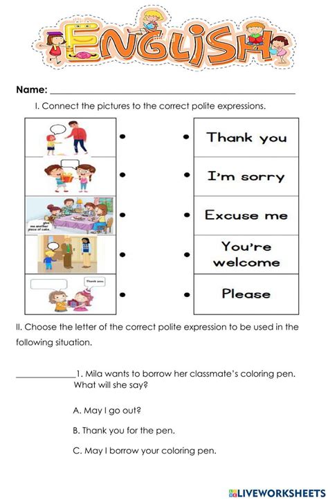 polite expressions activity sheet educational images picstank