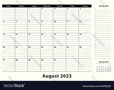 August 2023 Monthly Business Desk Pad Calendar Vector Image