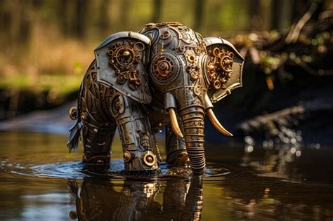 Premium Photo A Baby Elephant Steampunk Illustration