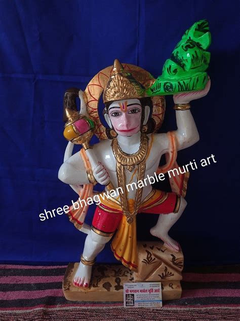 Painted Hindu White Marble Hanuman Ji Statue For Worship Size