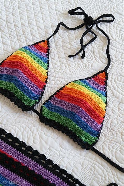 tęczowe bikini szydełkowe intrygujące bielizna ღ art Madam pl