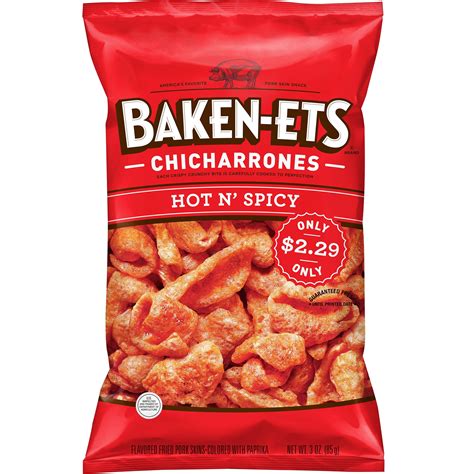 Baken Ets Hot N Spicy Chicharrones Fried Pork Skins 3 Oz Bag