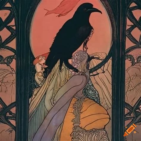 Jugendstil Illustration Of A Raven Headed Wizard By Combining Artistic