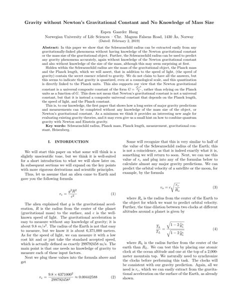 (PDF) Gravity without Newton's Gravitational Constant and No Knowledge of Mass Size