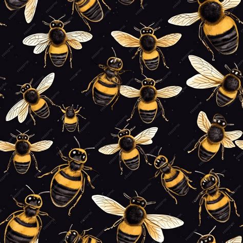 Premium Photo | A print of bees with yellow and black markings on their