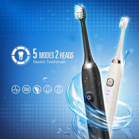 5 Brush Modes 2 Heads Electric Toothbrush Waterproof Intelligent timer ...