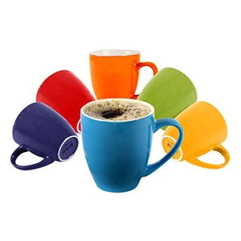 Klikel Colored Coffee Mugs Set Oz Flat Bottom Stoneware Bright