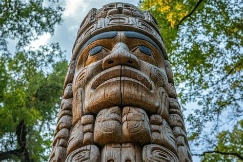 Traditional Totem Pole Standing In Modern Interior Design Stock