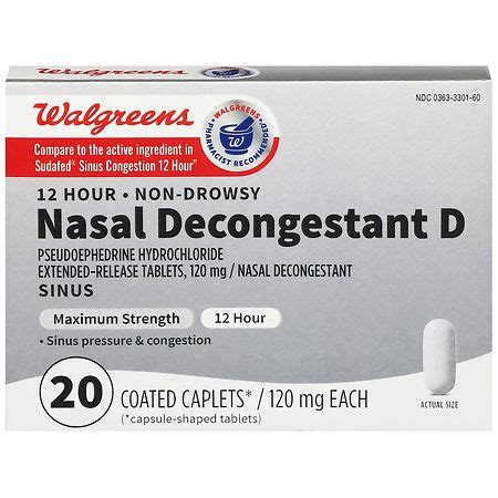 Walgreens Hour Nasal Decongestant D Sinus Coated Caplets Maximum