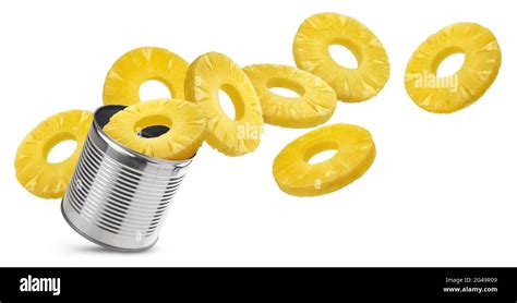 Canned pineapple rings isolated on white background Stock Photo - Alamy