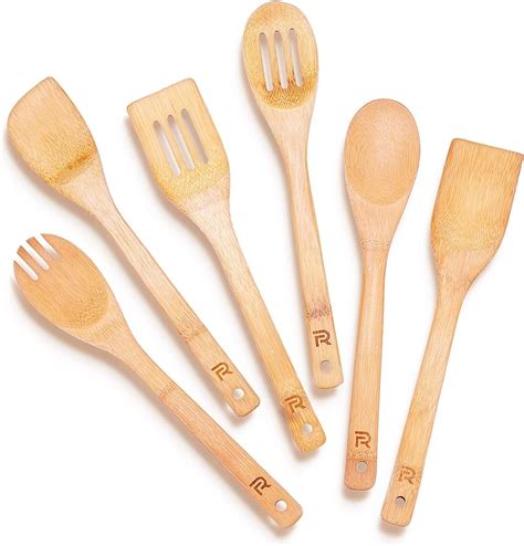 Riveira Bamboo Wooden Spoons For Cooking 6 Piece Apartment Essentials Wood Spatula