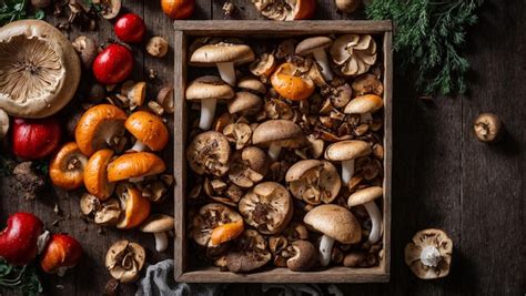 Premium Photo Fresh Mushrooms In A Wooden Box On An Old Background