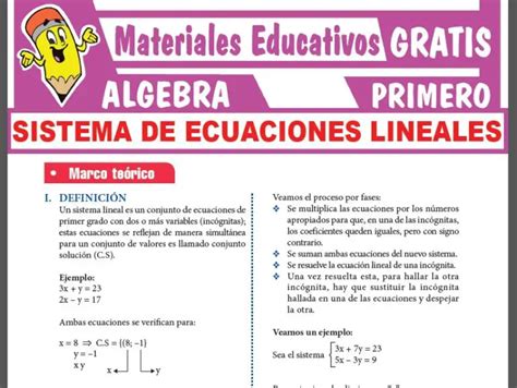 Sistema De Ecuaciones Lineales Para Primer Grado De Secundaria