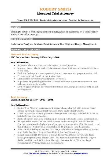 Trial Attorney Resume Samples | QwikResume