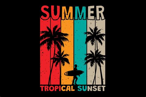 T Shirt Summer Tropical Sunset Surf Retro Vintage Style 2677484 Vector