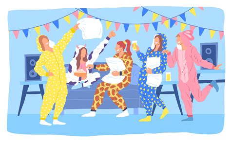 Cartoon Color Characters People And Kigurumi Pajama Party Concept