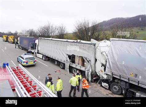 Gruibingen Germany 30th Nov 2022 Two Heavily Damaged Trucks Are