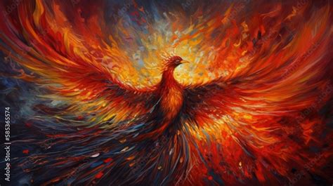 A majestic phoenix rising from the ashes of a fire. The bird is