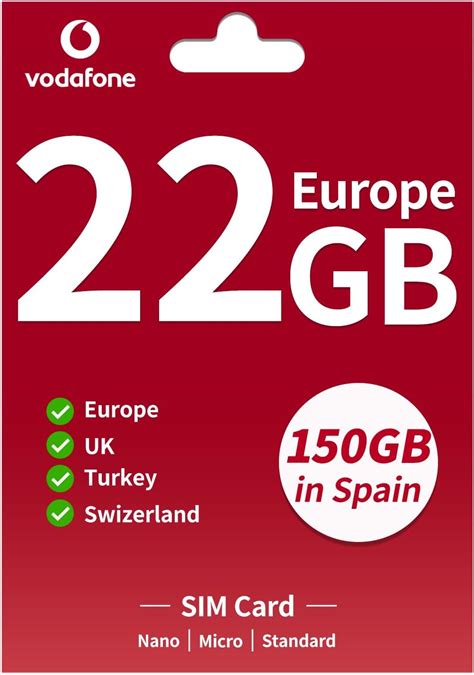 Amazon Vodafone Europe Prepaid Sim Card Gb Data In G Lte In