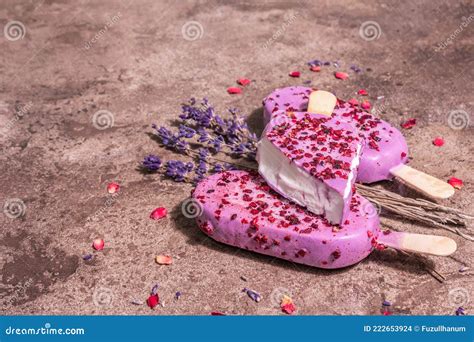 Lavender Ice Cream Flower Bouquet Pink Rose Petals Stock Photo