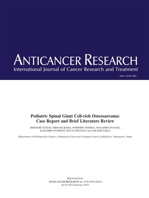 PDF Pediatric Spinal Giant Cell Rich Osteosarcoma Case Report And