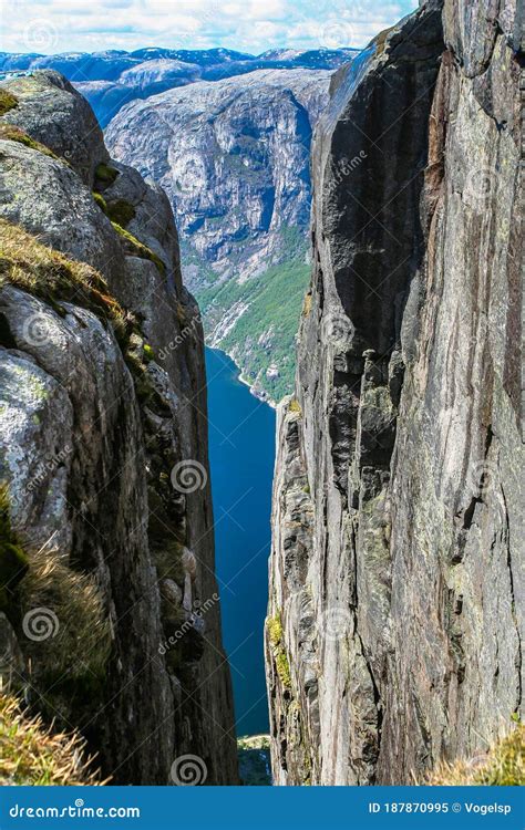 Aerial View Of Lysefjorden From Kjeragbolten Stock Image Image Of