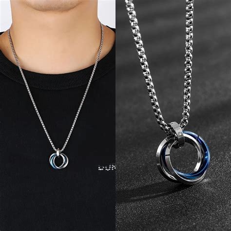 Mens Hip Hop Three Circles Pendent Necklace Keel Chain Retro Punk