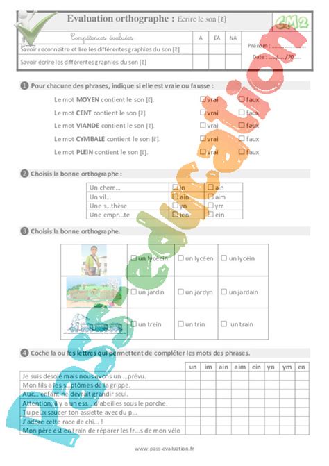 Evaluation Quiz Qcm Ecrire Les Sons Difficiles Cycle Pdf Imprimer