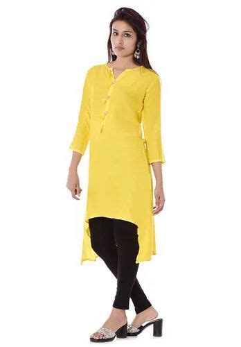 Party Wear 3 4th Sleeve Rayon Ladies Kurtis Wash Care Handwash At Rs