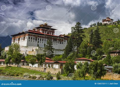 Paro Dzong and Ta Dzong with Floating Clouds , Paro , Bhutan Stock ...