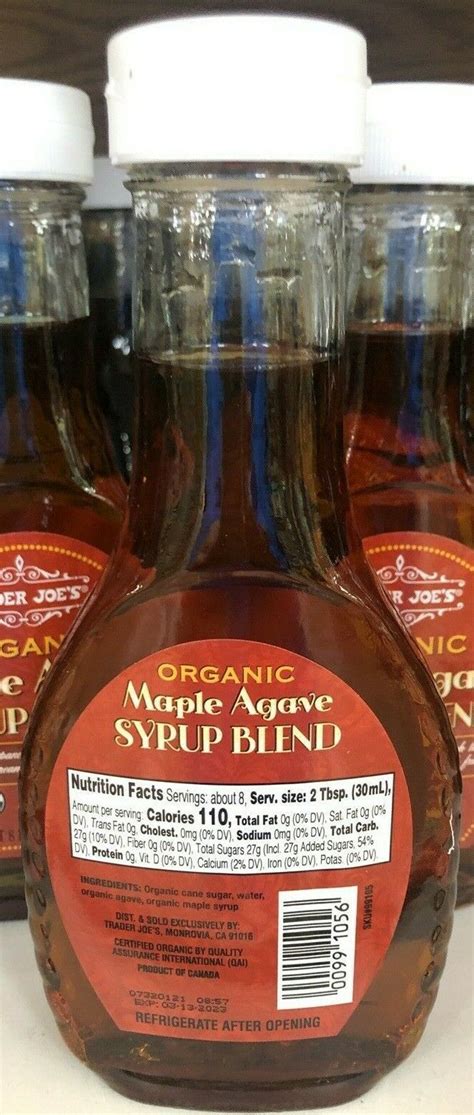 Trader Joes Organic Maple Agave Syrup Blend 8 Oz Glass Bottle Syrups