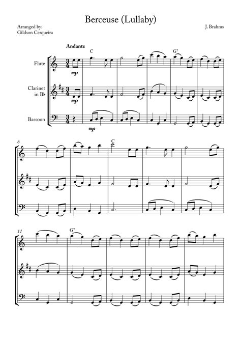 Berceuse Lullaby Arr Gildson Cerqueira By J Brahms Sheet Music