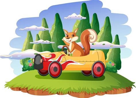 A squirrel driving car on island 7540032 Vector Art at Vecteezy