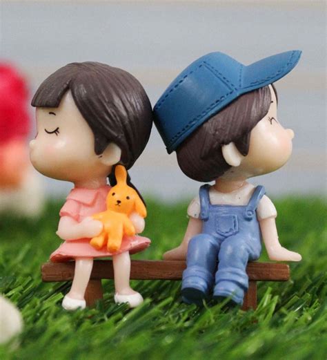 Buy Couple On Bench Brown And Blue Set Of 2 Polyresin Figurine By Tied Ribbons Online Human