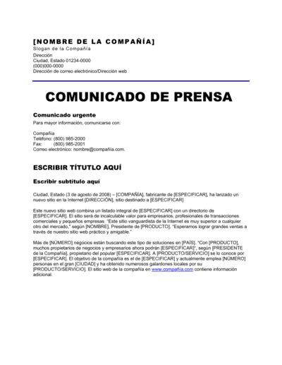 Comunicado De Prensa Por Nuevo Sitio Web Download