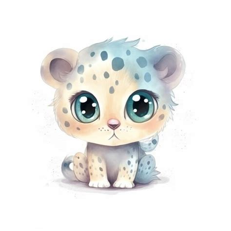 Premium Photo A Cute Baby Snow Leopard With Big Eyes Sits On A White