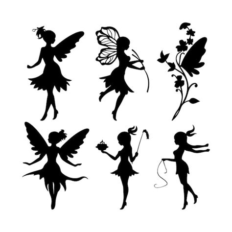 Premium Vector Pretty Fairy Silhouette Beautiful Fairies In Different