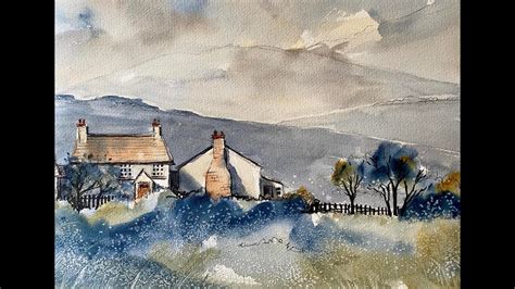 Use SALT To Paint A Rugged Watercolour Cottage Hills Landscape